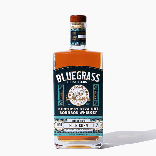 Bottle of Bluegrass Distillers Blue Corn 7 Years High Rye Kentucky Straight Bourbon Whiskey 750ml